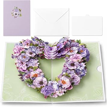 3D Pop Up Birthday Card for Women, Floral Heart Card for Mum, Wife