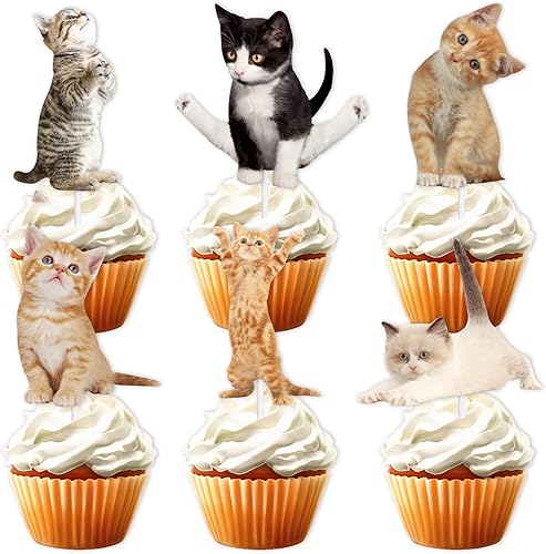Linda selección de decoración de cupcakes de postre de gato para decoración de temática de gatos lindos y encantadores, baby shower, niños y niñas,