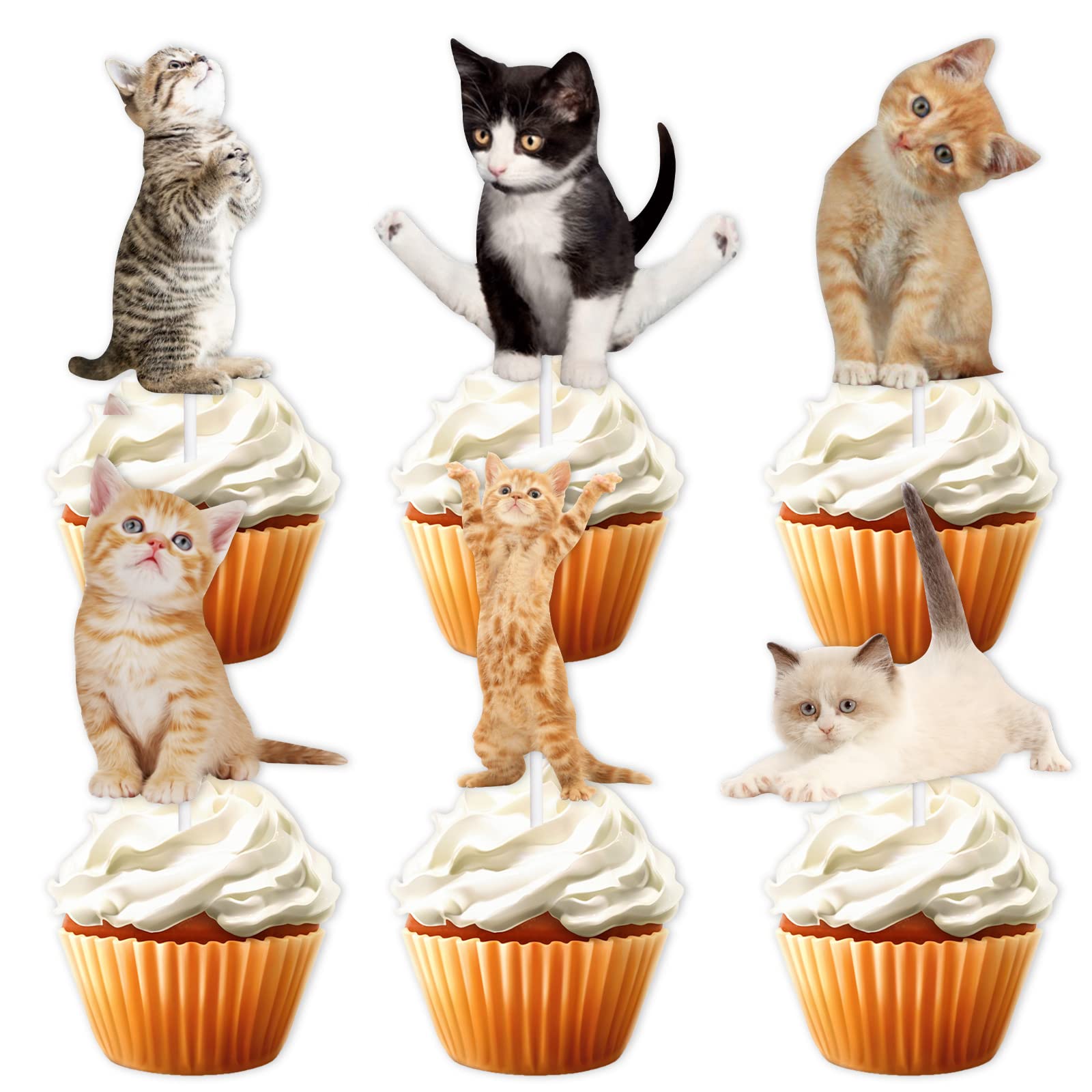 Cute Cat Dessert Cupcake Topper Pick for Cute Lovely Cat Theme Decorations Baby Shower Boys Girls Happy Birthday Party Decor Supplies 18pcs Glitter