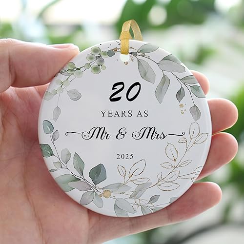 Miniatura 5 de Regalo de boda para padres y parejas, adorno de 20 aniversario 2023 colgante de Navidad, recuerdo de cerámica de 20 años casados como señor y señora