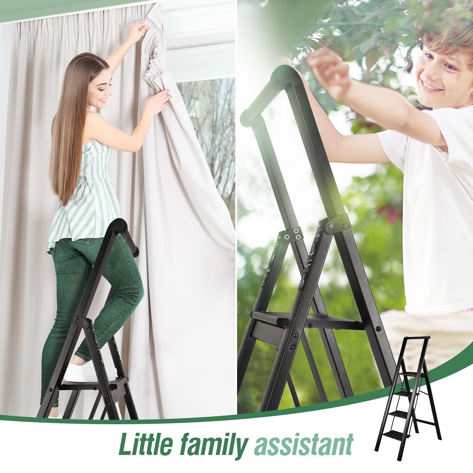 Escabeau Pliable 5 Marches Avec Rampe - Plateforme Outils - 150 Kg Charge - Acier Noir - HBTower