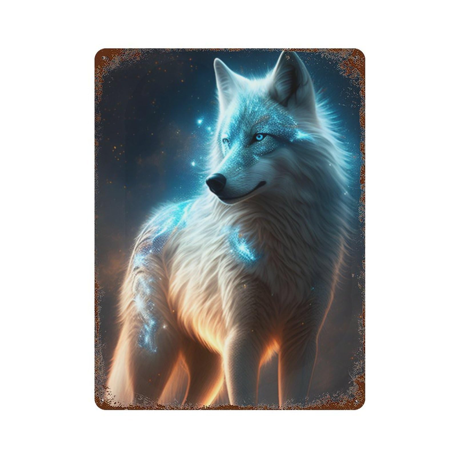 Enchanted Wolf Art Print Retro Metal Sign 15.7"x11.8", Old School Wall Decor for Garage, Bar And Workshop Decor