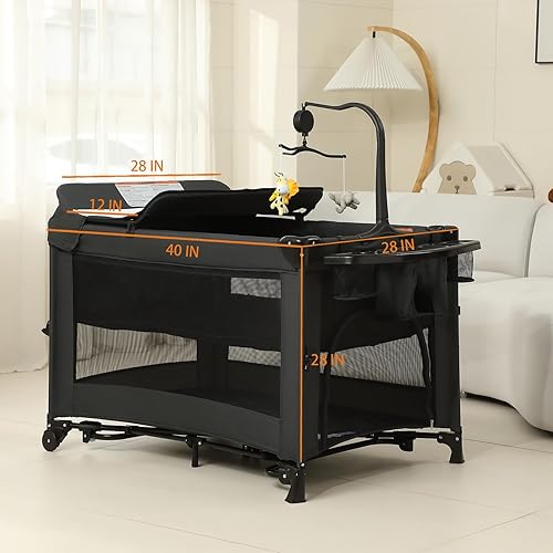 Miniatura 8 de Paquete y juego 5 en 1, moisés de bebé, cuna de bebé, cuna de noche con cambiador, corral de viaje plegable para recién nacidos hasta niños pequeños