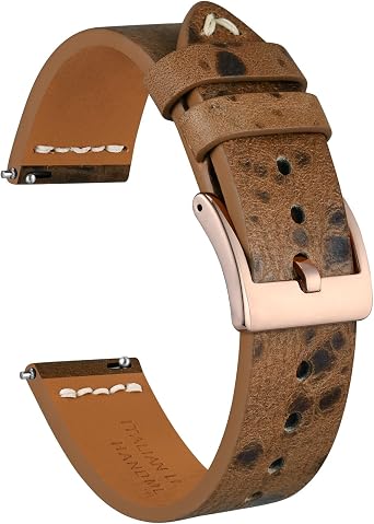 Ayadoo 18mm Italian Leather Watch Band, Vintage Hand Drip Wax Yellow Brown Watch Strap with Rose Gold Buckle