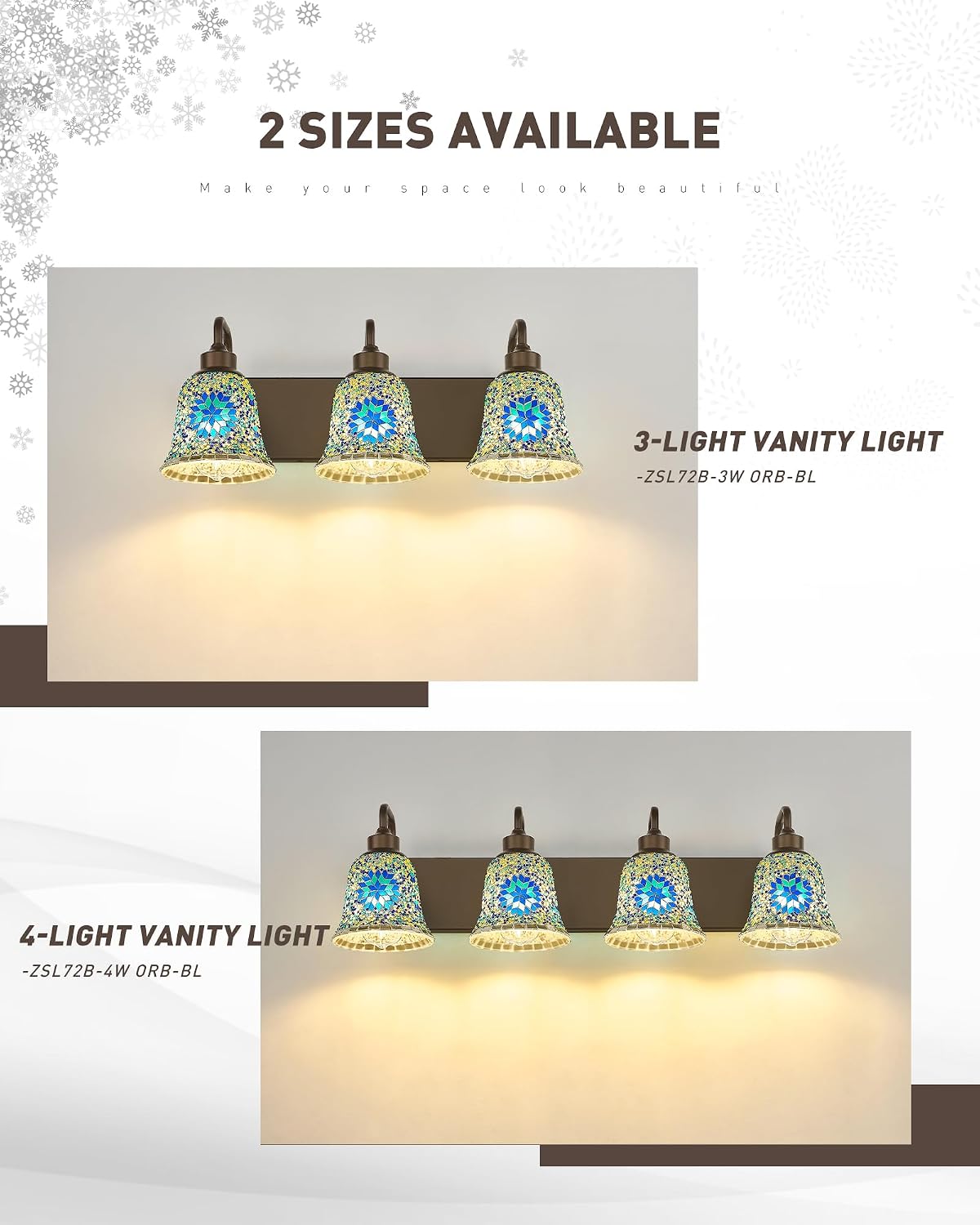zeyu Bathroom Light Fixtures, 3-Light Bathroom Vanity Light, 22 Inch Modern Wall Sconces with Blue Mosaic Glass, Oil Rubbed Bronze Finish, ZSL72B-3W ORB-BL
