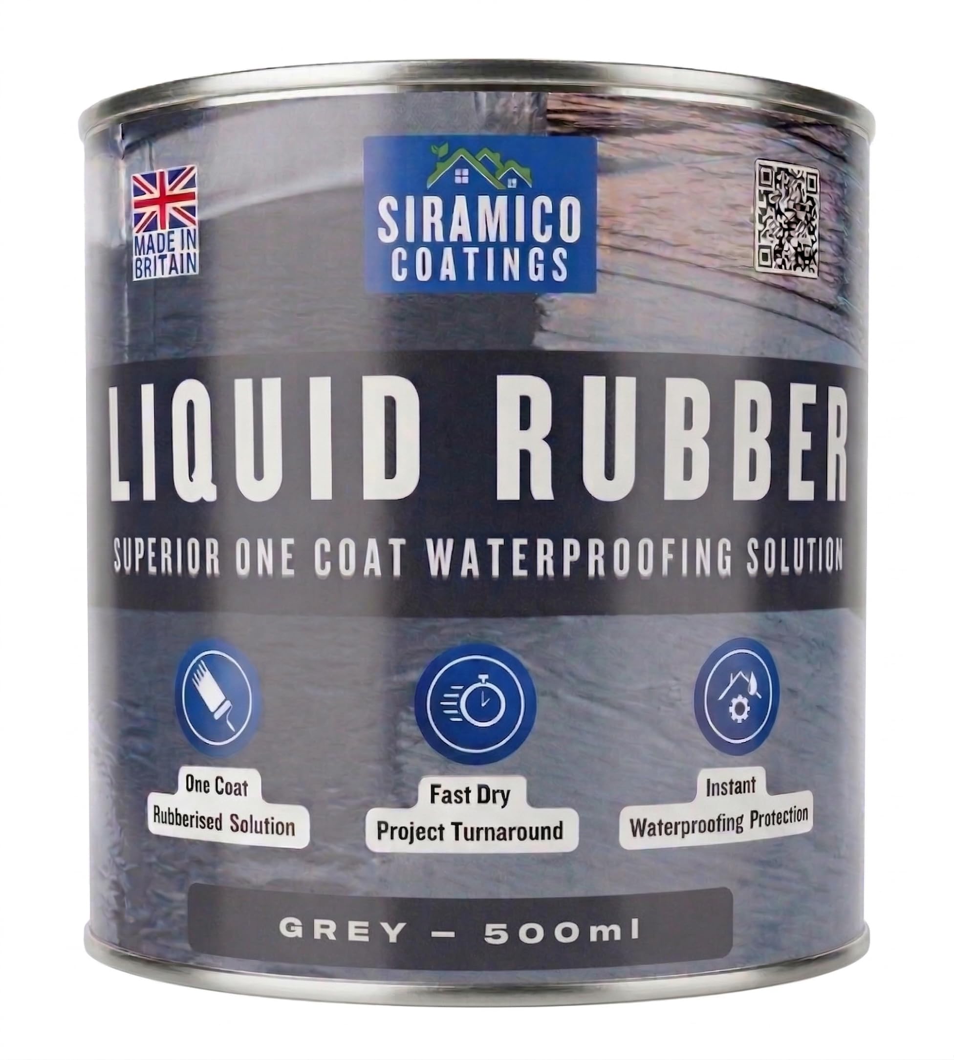 Siramico Coatings Liquid Rubber Roof Coating | Instant Leak Seal Technology I Quick Drying, One Coat Waterproofing Sealant | Black, Grey & Clear (Grey, 500ml)