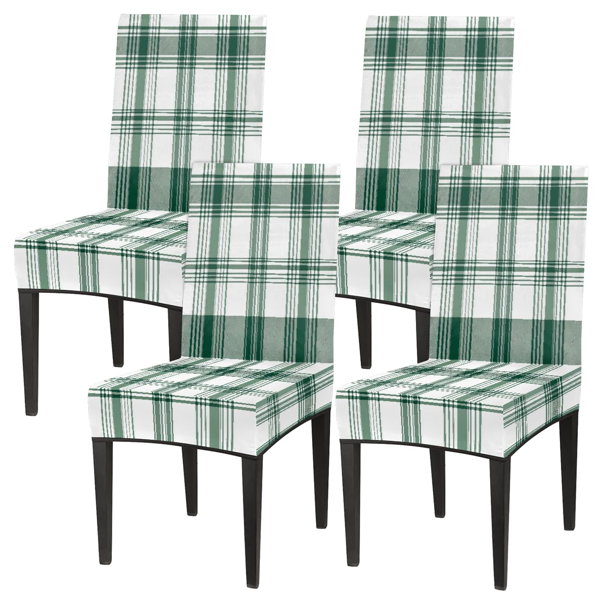 Mexpekil Set di 4 coprisedia elasticizzati per sedie da pranzo, lavabili, per cucina, matrimoni, feste, colore: bianco e verde