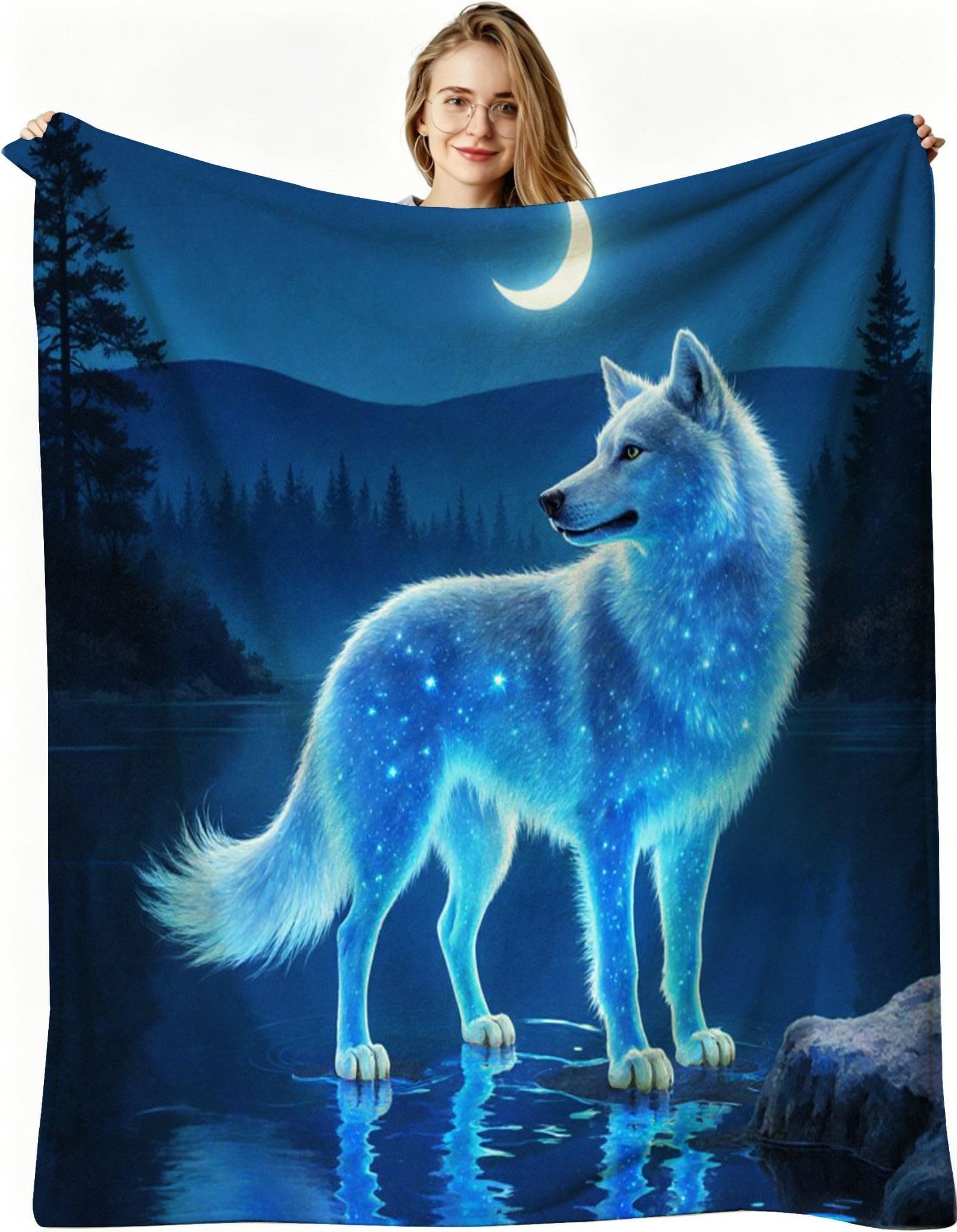 Couverture polaire loup bleu plaid canapé géant pour soirées d'hiver