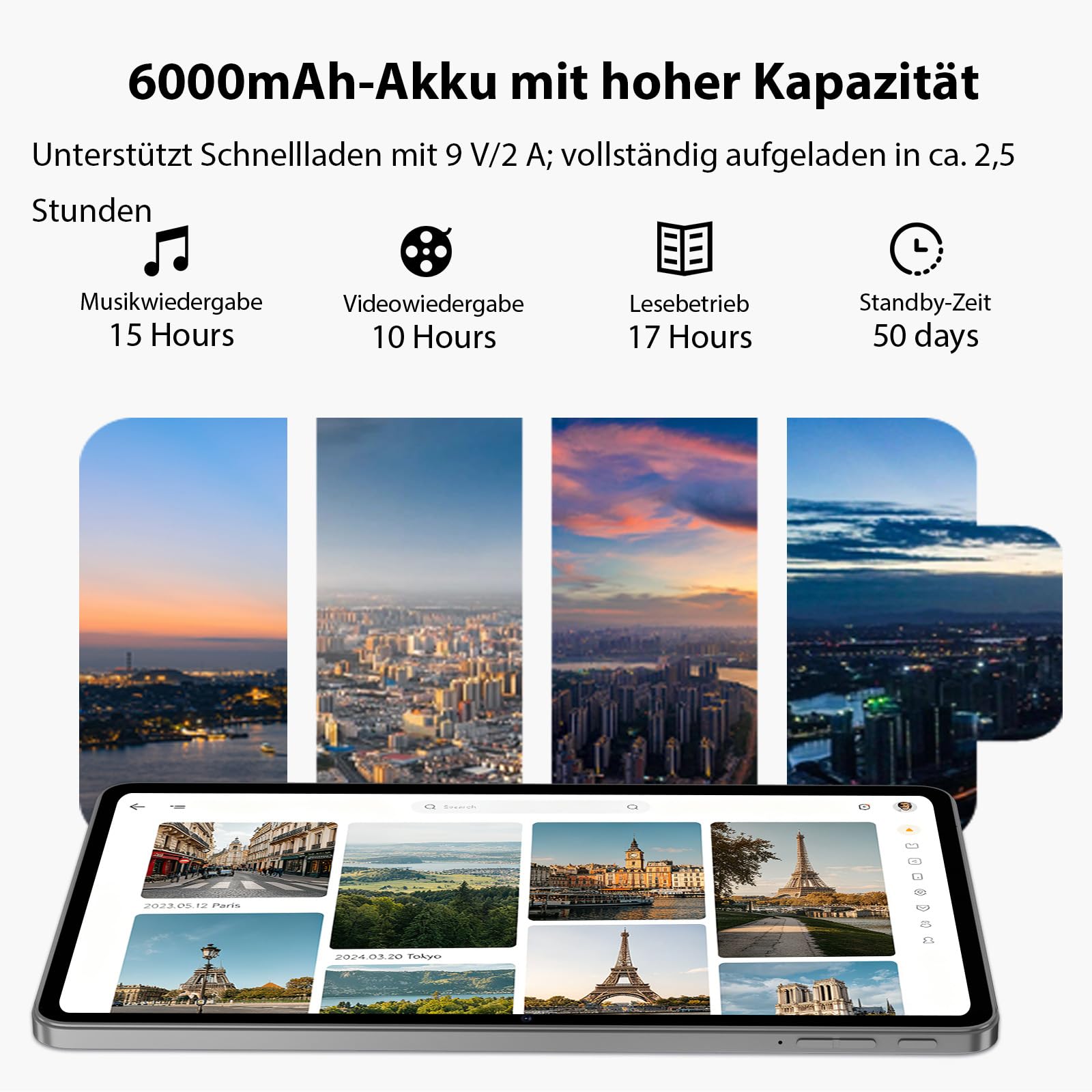 TUOHAITIME Android 16 Tablet 10 Zoll,24GB RAM+64GB ROM 1TB erweiterbar Tablet,Bildschirmauflösung 1280p,Unisoc T606 Octa-Core Prozessor,WiFi 6/Dual-Kamera/Face ID/GPS/6000mAh Akku (Schwarz)