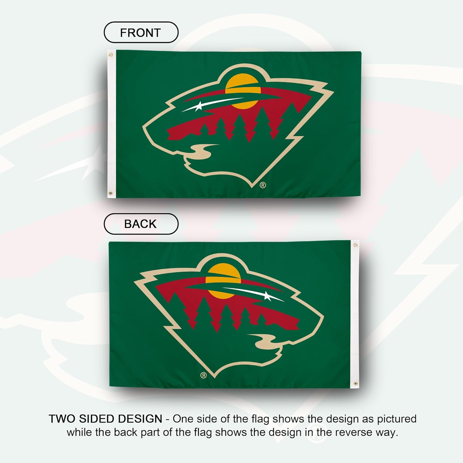 Desert Cactus Minnesota Wild Flag NHL 100% Polyester Indoor Outdoor 3x5 feet National Hockey League Team Flags (Design #2) - Image 2