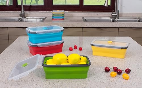Miniatura 9 de Recipientes plegables de almacenamiento de alimentos con tapa, paquete de 4 tamaños, paquete de 16 unidades, apilables de silicona para cocina,