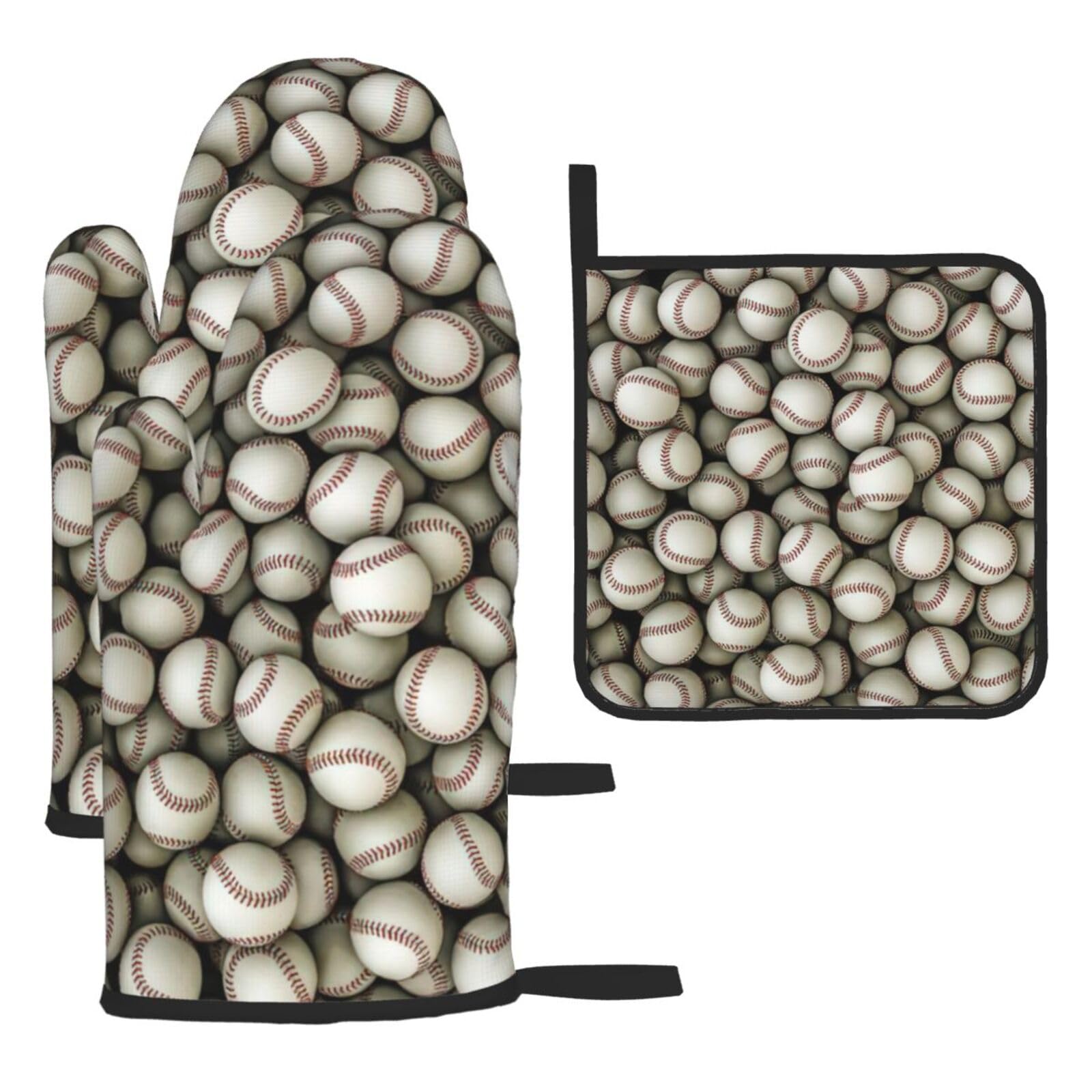 Baseball Print Oven Kitchen Gloves For Baking Outdoor Grilling Home Use Mitts Microwaving Bbq