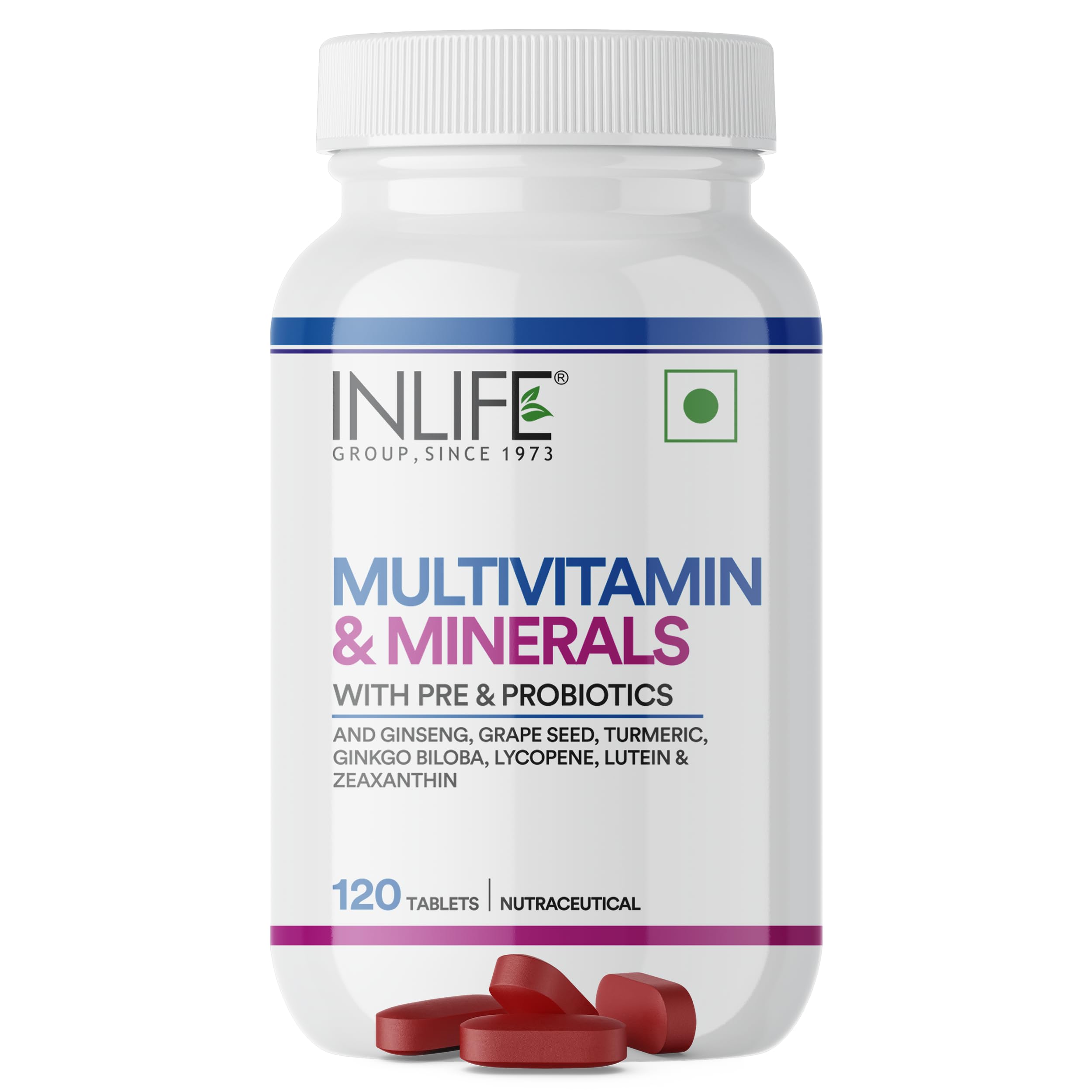 Multivitamin Tablets For Men & Women with Ginseng & Prebiotic Probiotic | Multivitamin Supplement with Vitamin B12, C, D, E, Zinc & Biotin Nutrition Tablet (120 Tablets)