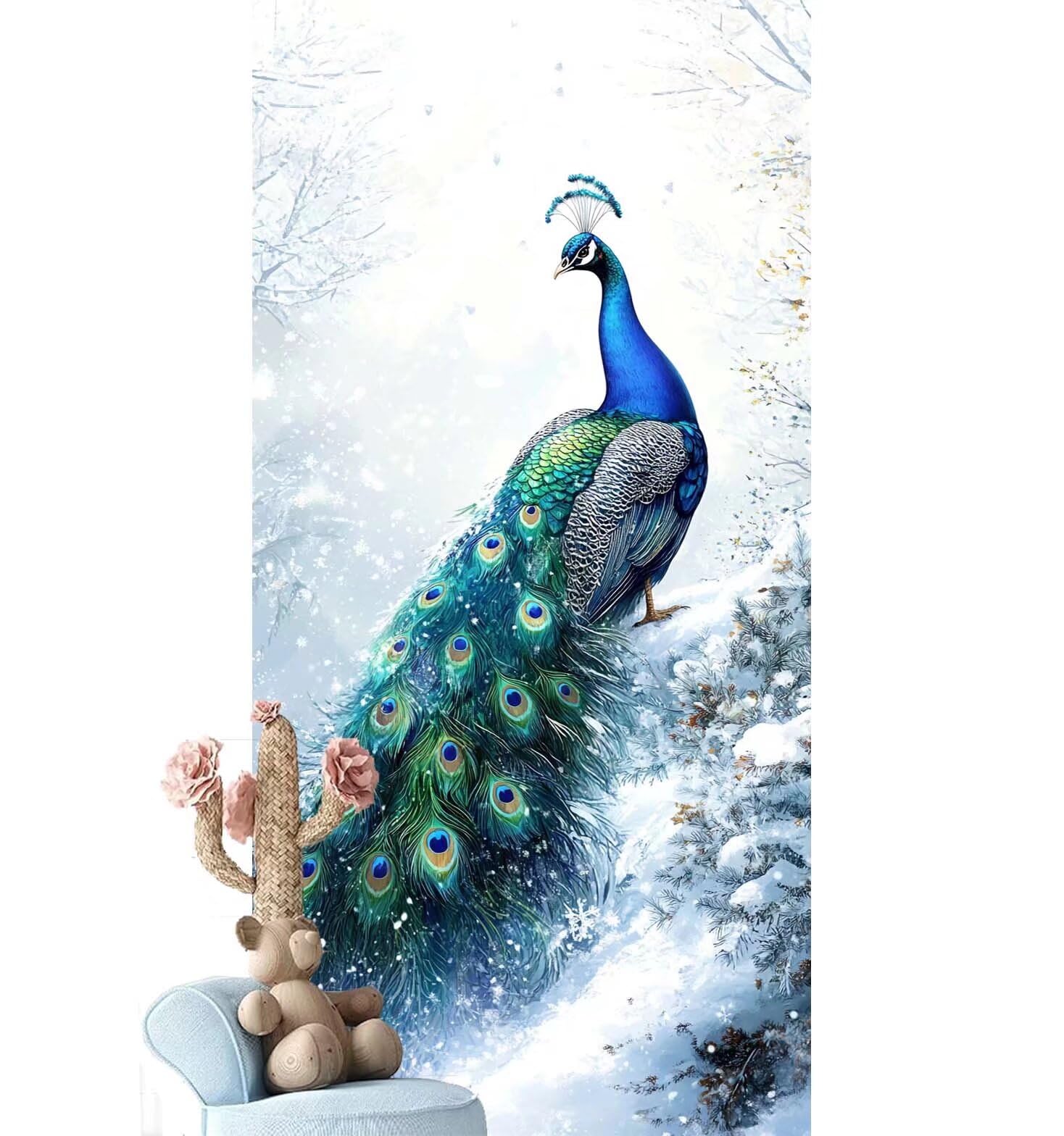 Dipingere con i Numeri per Adulti Bambini,Paint by Numbers con Pennelli Pittura a Pigmento Acrilico,Fai Da Te pittura di Numeri Kit Decora la casa Regalo (Senza Cornice)- Pavone,Inverno 80x220cm V-929