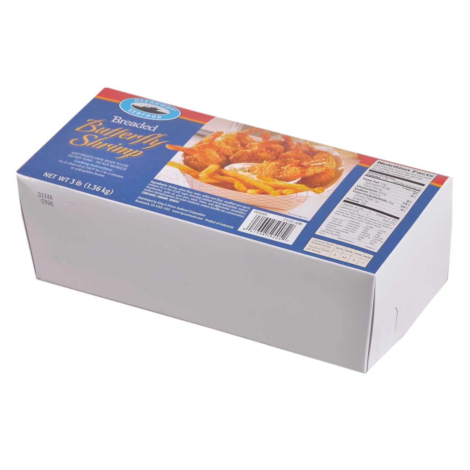 Oceanway Seafood Butterfly Breaded Shrimp - 21/25 Count, 3 Pound - 4 per case.