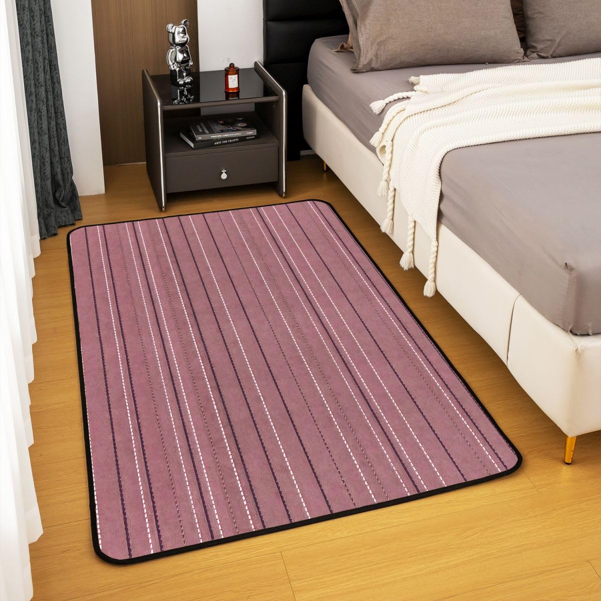 Loussiesd Tapis Salon 100x150cm Rétro Striped Tapis d’intérieur et d’extérieur Rouge Vintage Rayures Modèle Doux Antidérapant Moderne Géométrique pour Salon et Chambre Lavable