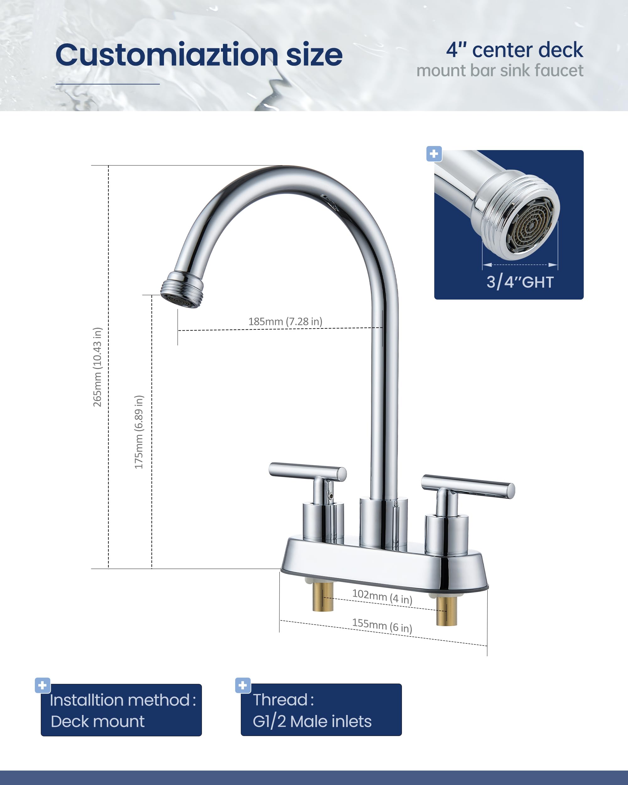KroBer 4" Chrome Laundry Faucet - 360° Swivel -2
