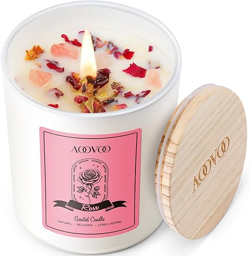 AOOVOO Velas perfumadas de rosas para mujer, vela de aromaterapia con cristales en el interior, velas de soja de 10 onzas para el hogar, regalos de
