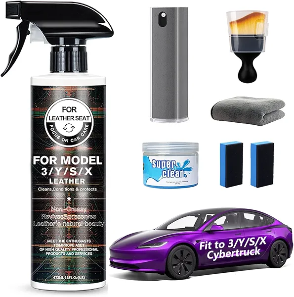 VINBYEE 6Pcs Customized for Tesla Model 3/Y/X/S Seat Cleaner, Interior & Screen Cleaner Kit, White/Black Seat Cleaning Kit for Stain Removal, 2025-2019 Tesla Model 3 Y X S Accessories for Seats, Dash