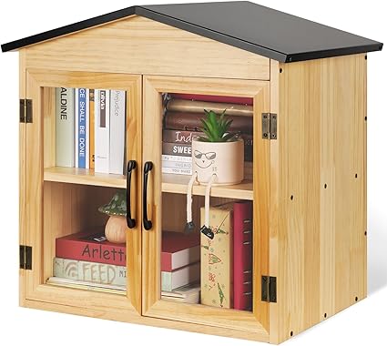 Outdoor Library Box Literature Exchange Box Outdoor Book Storage Little Wood Cabinet for DIY, Neighborhoods Community and Schools Sharing Books, Literature and Newspapers (20x14x21 Inch)