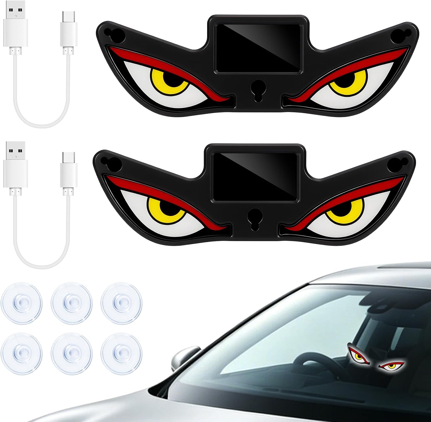 2 Pack Solar Devil Eyes Car LED Light for Car Windshield & Rear Window