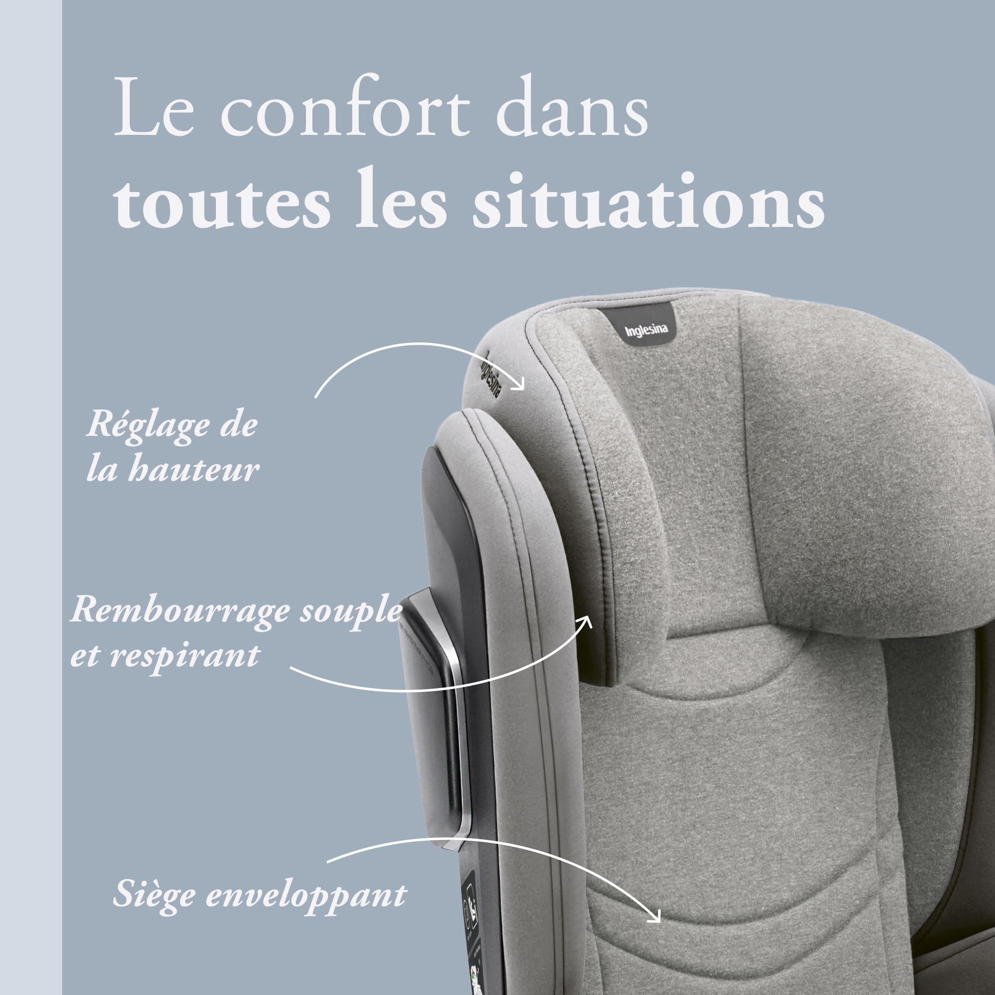 Siège auto Inglesina Cartesio i-Size, Isofix, pour enfants de 3 à 12 ans, de 100 à 150 cm, Moon Grey