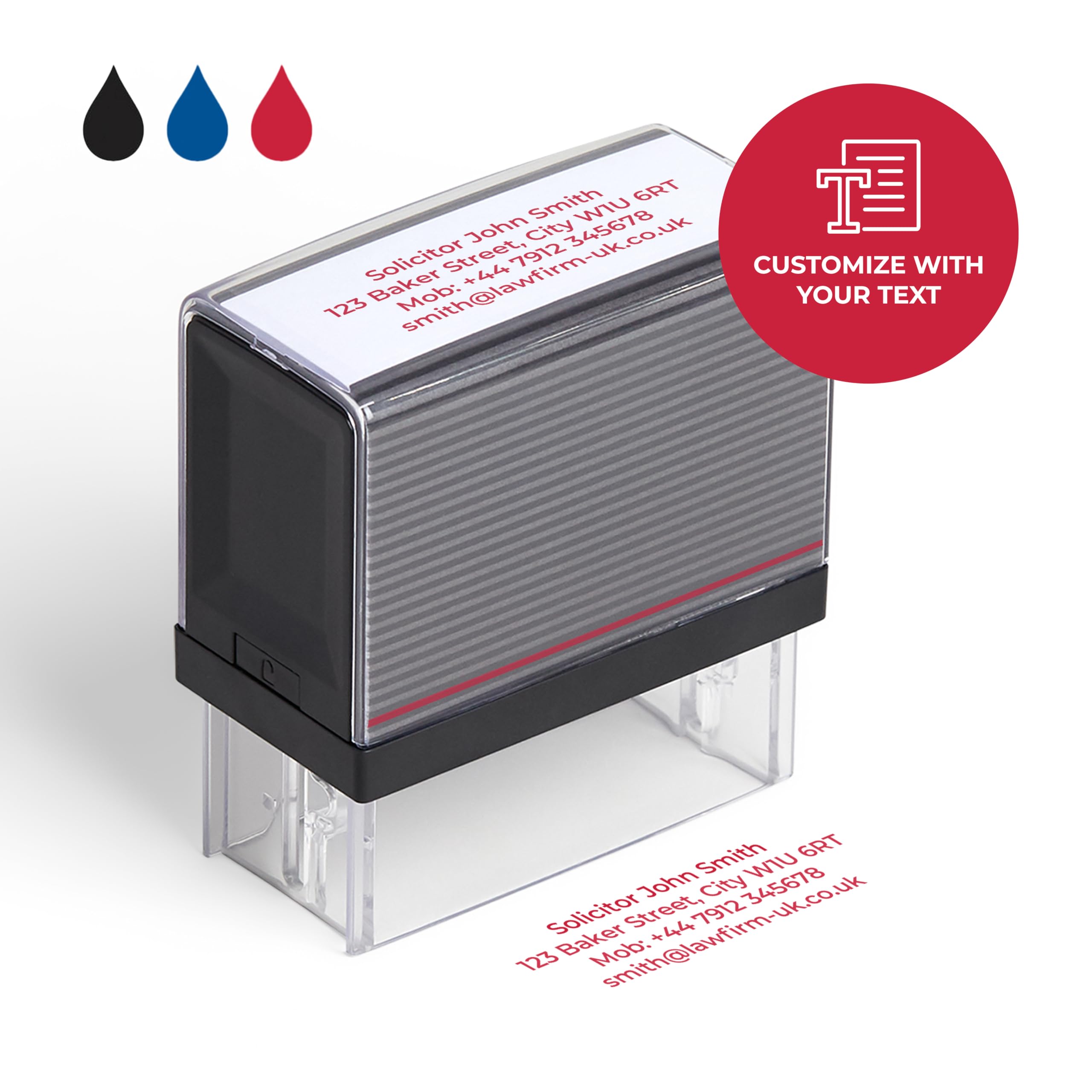 Cimpress Personalised Self-Inking Stamp with Custom Text, Use as Name, Company or Address Stamp, Ideal for Business, Home Office and Daily Use (Red Ink, Medium Format (5,7 x 2,1 cm)) โ image 1