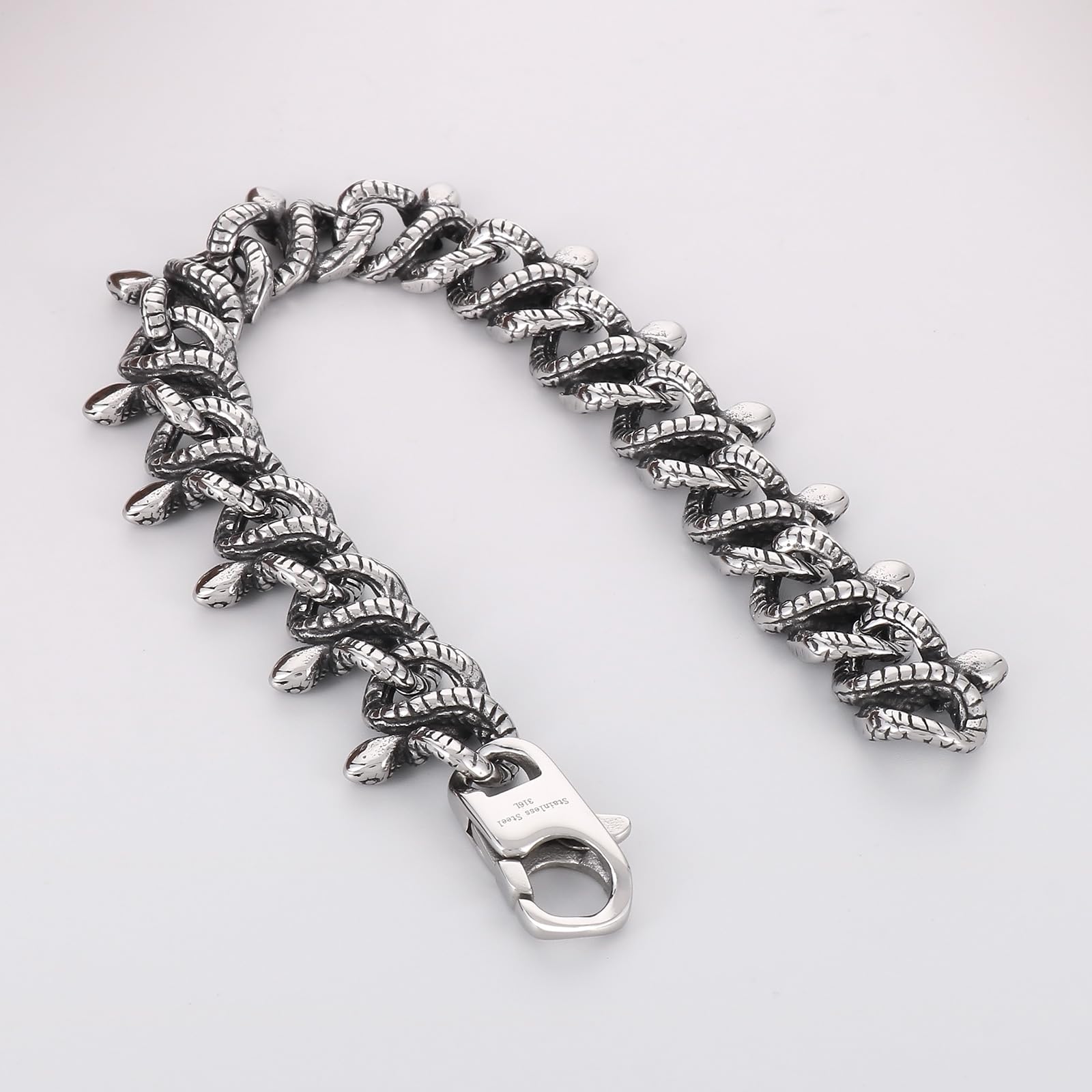 Pulsera de cadena de serpiente vintage para hombre, acero inoxidable