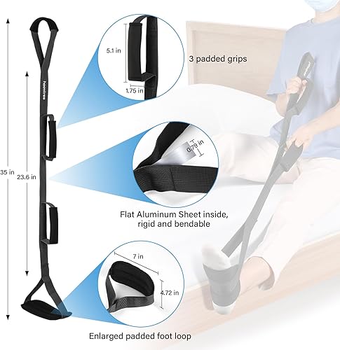 Miniatura 5 de Correa rígida elevadora de piernas de 35 pulgadas con almohadillas para manos y pies, kit de recuperación post-cirugía de reemplazo de cadera y Negro