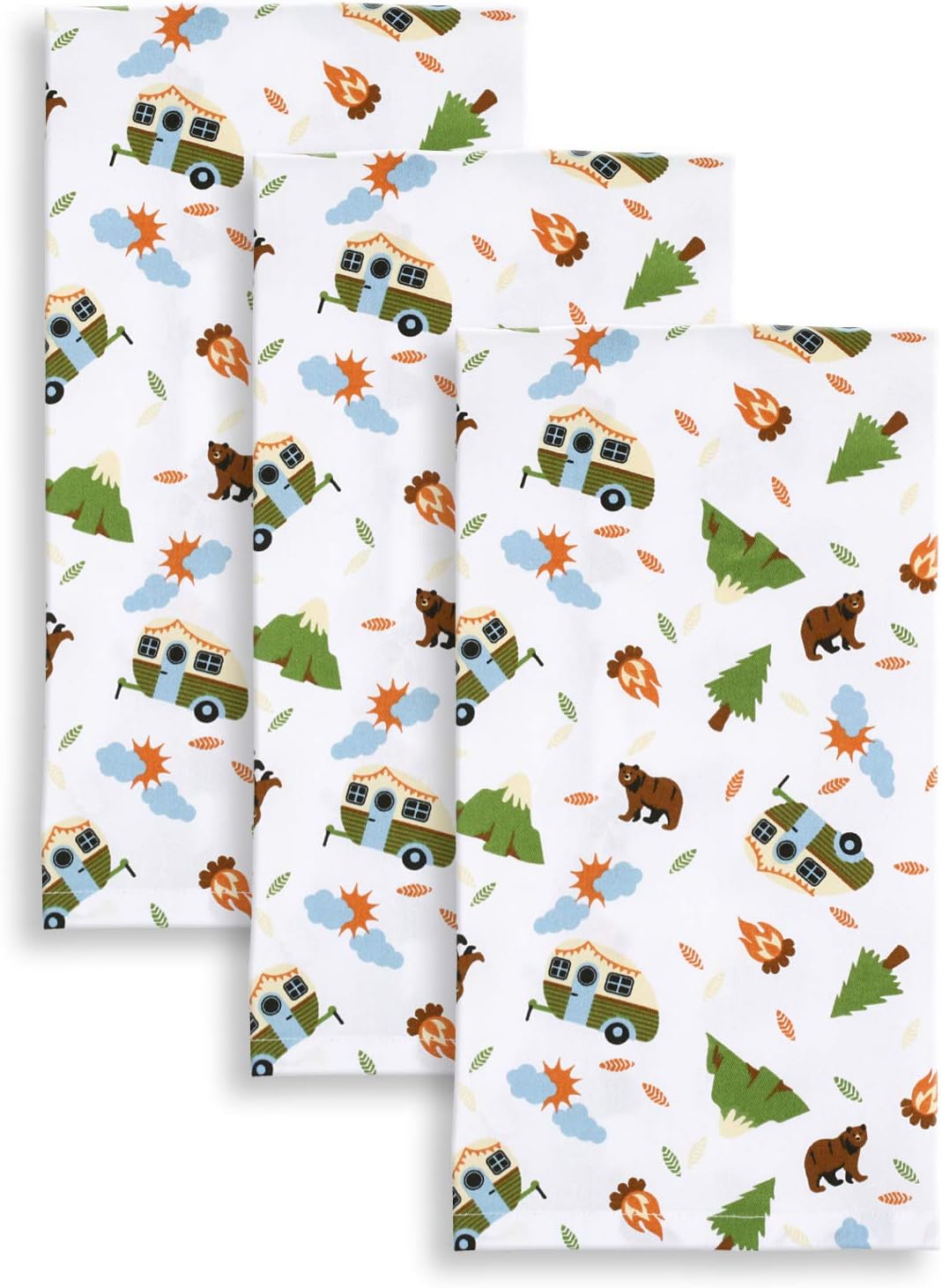 Cackleberry Home Camping Adventures Kitchen Towels 18 x 28 Inches 100% Cotton, Set of 3