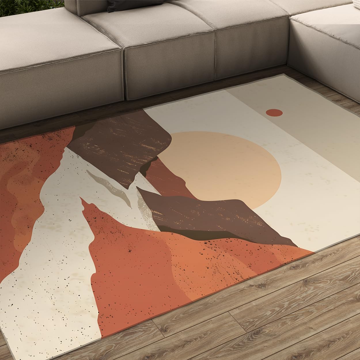 Tapis de salon 80x120cm lavable marron beige style boho