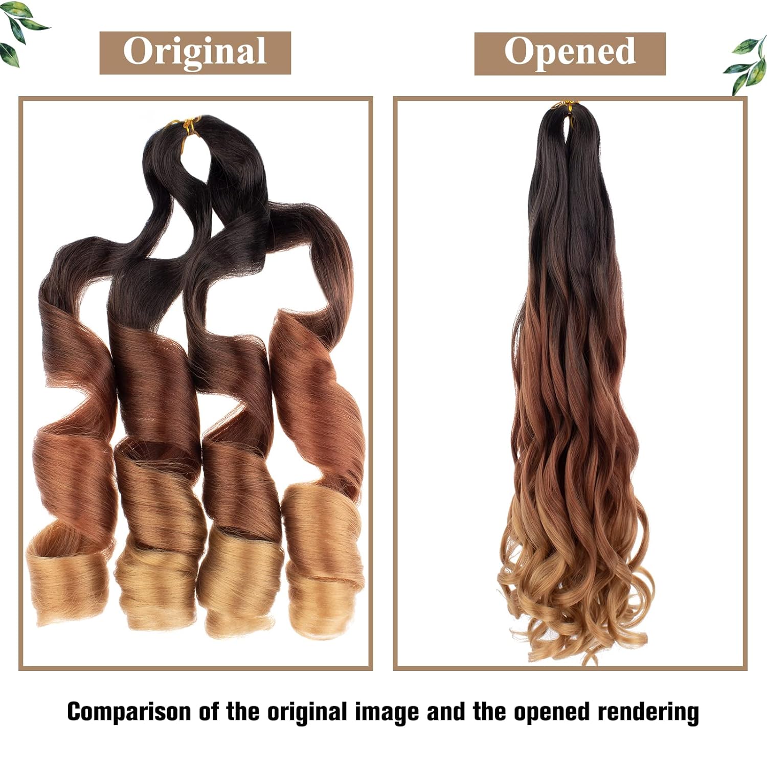 COOKOO 30 Inch 9 Packs French Curl Braiding Hair Ombre Brown to Blonde Pre Stretched Bouncy Braiding Hair French Curl Crochet Braids Hair French Curls Synthetic Hair Extensions for Women 1B/30/27