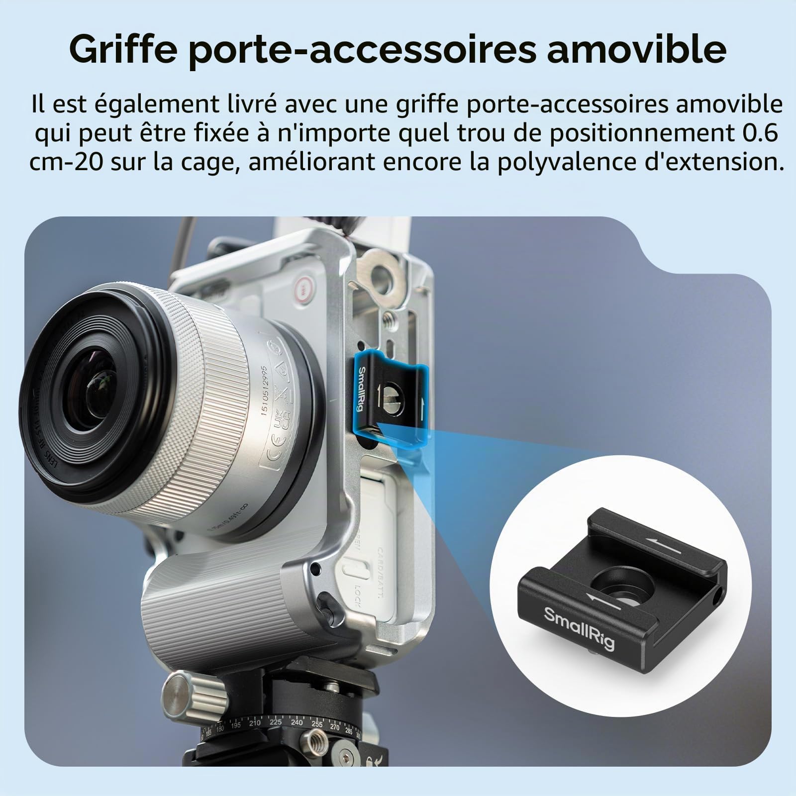 SMALLRIG R50 V Cage pour Appareil Photo pour Canon R50V, Poignée Ergonomique Intégrée, Plaque QR pour Arca, Trou Fileté 1/4"-20, Trous 3/8"-16 pour ARRI, Prise de Vue Verticale (Argent) - 5428