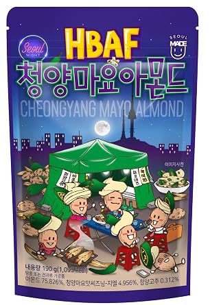 [Official Gilim HBAF] Korean Spicy Green Chili Mayo Seasoned Almonds Nut Protein Snack | Nutritious & Gluten Free | Work, Trip Camping Snack | Adult Snack | Pre-workout Snack | Korean Sovenior Cheongyang Pepper Mayo, 1x190gram pack