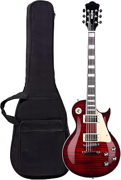 Solid Body Electric Guitar LP Style, Mahogany Body with Maple Neck & Rosewood Fretboard, Stainless Steel Frets, Humbucker Pickup, 3-Way Switch, Electric Guitar with Gig Bag Red