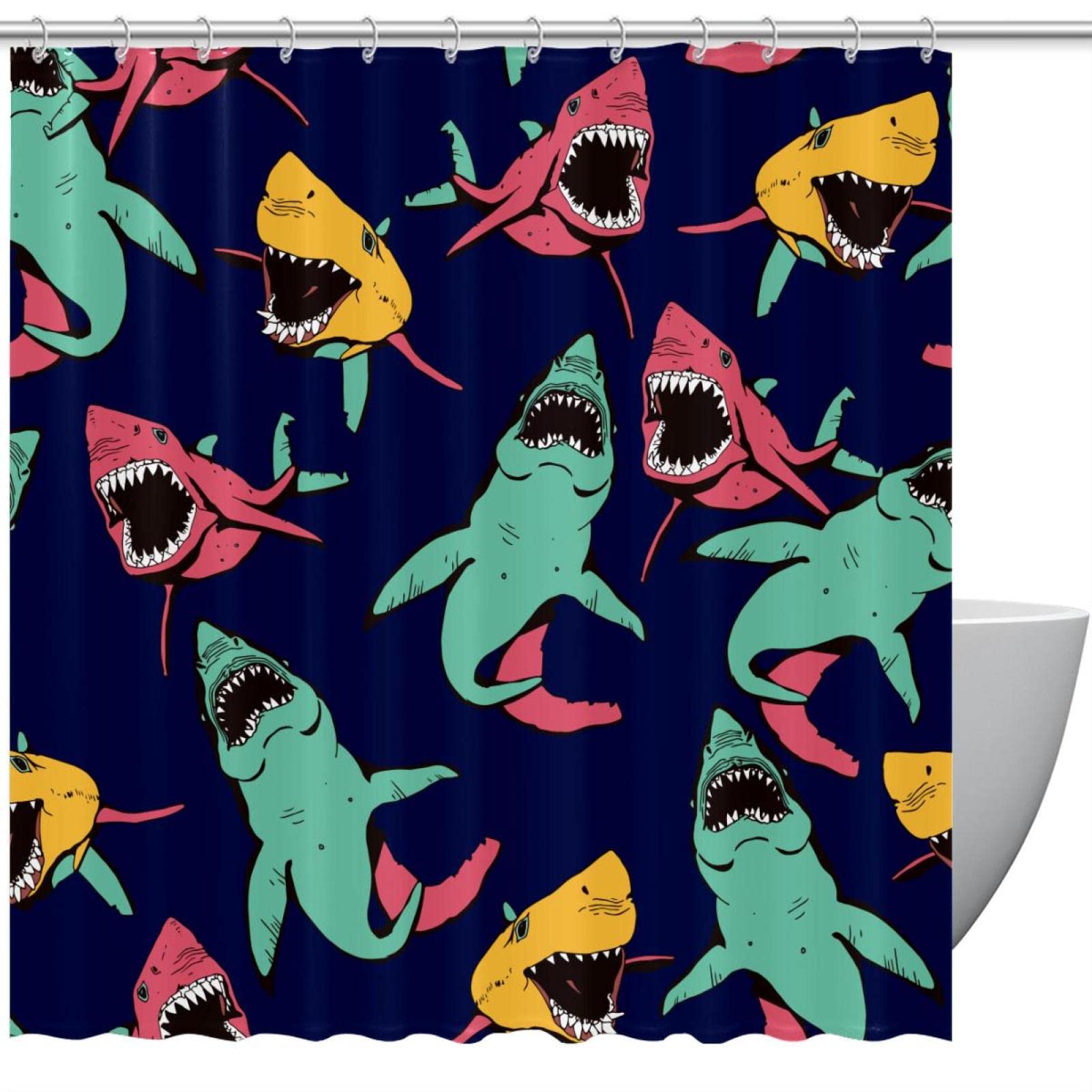 Rideau de douche requins étanche fini les sols mouillés 168x183 cm
