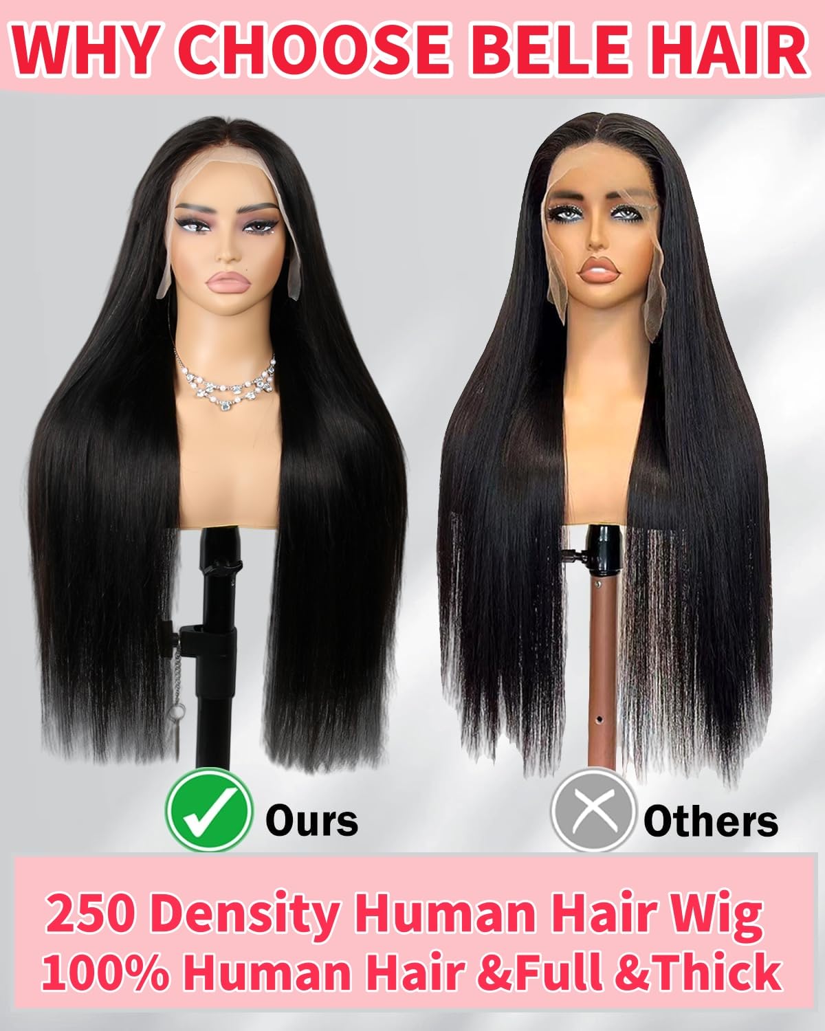 BELE 250% Density 13X4 HD Lace Front Wigs Human Hair Straight Lace Front Wigs Human Hair pre plucked 12A Glueless Frontal Wigs for Women Natural Black (250 Density Straight Wig 26inch)