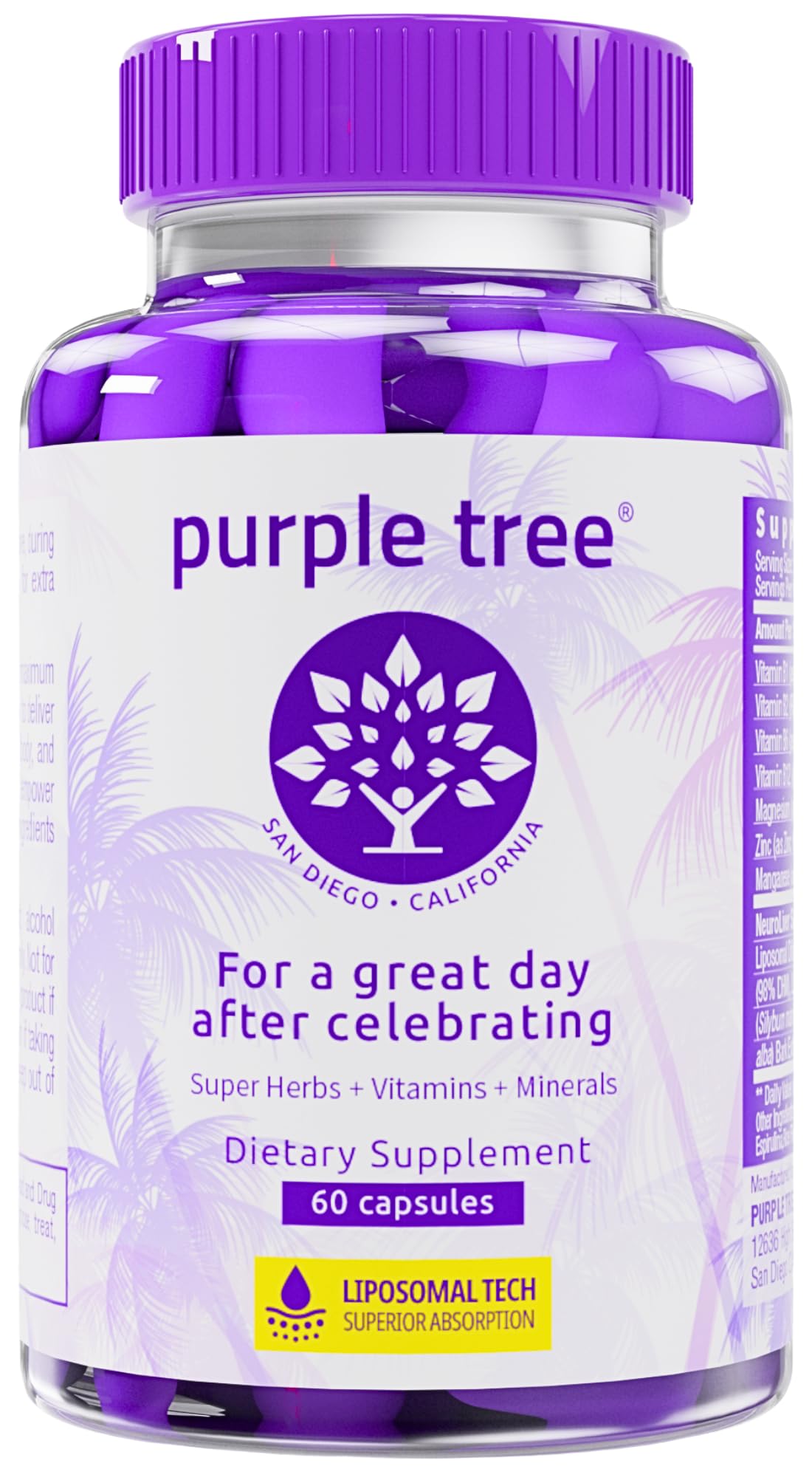 purple tree Celebration Vitamin Pills | Rapid Hydration, Liver Detox, Better Mornings | Dihydromyricetin DHM, Milk Thistle, Electrolytes, Vitamin B, Willow Bark, Quercetin (60 Pills)