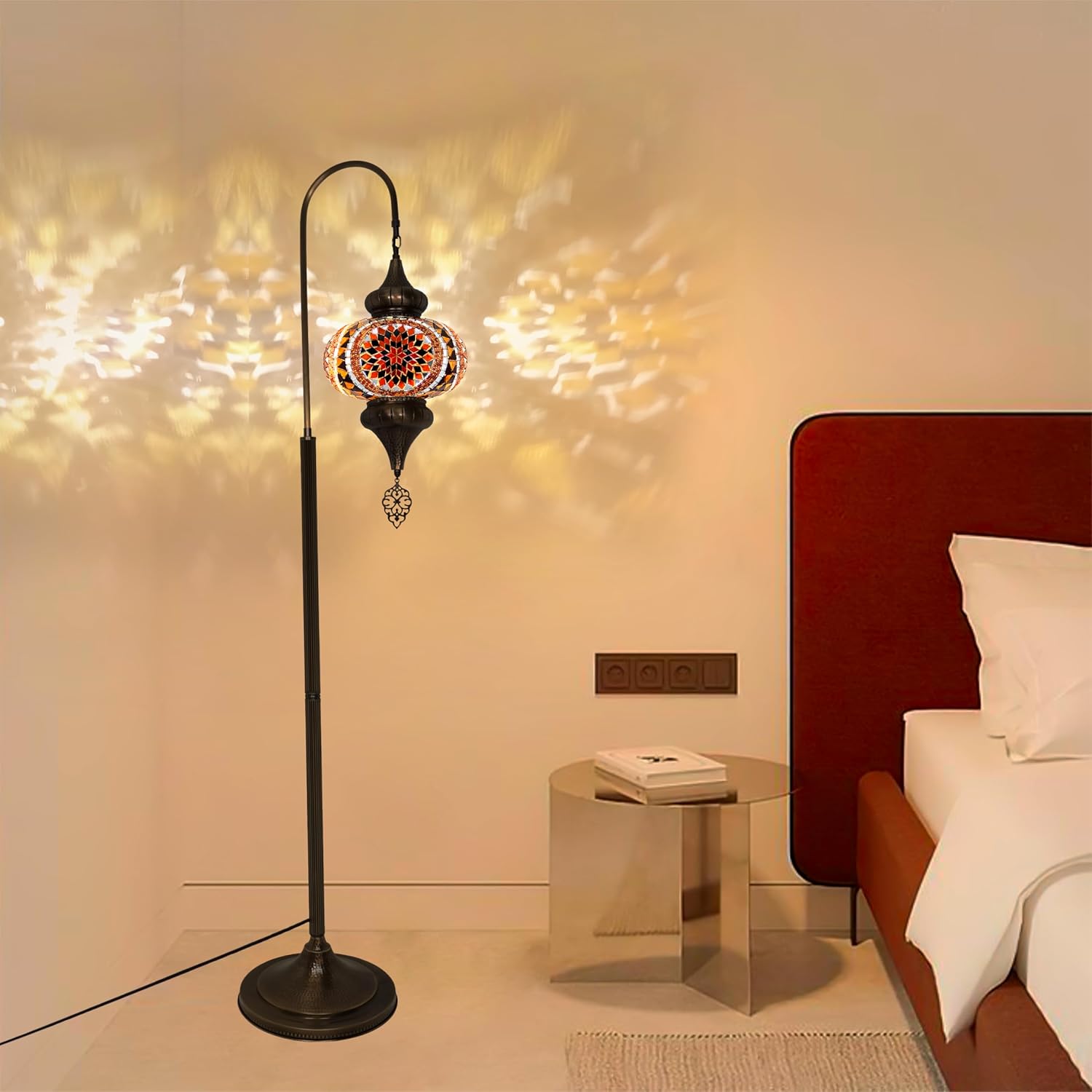 Enchanting Turkish Mosaic Floor Lamp - Moroccan Swan Neck Design, Stunning Colorful Floor Lamp for Living Room, Exquisite Turkish and Moroccan Lamp Collection (Gold Circle)