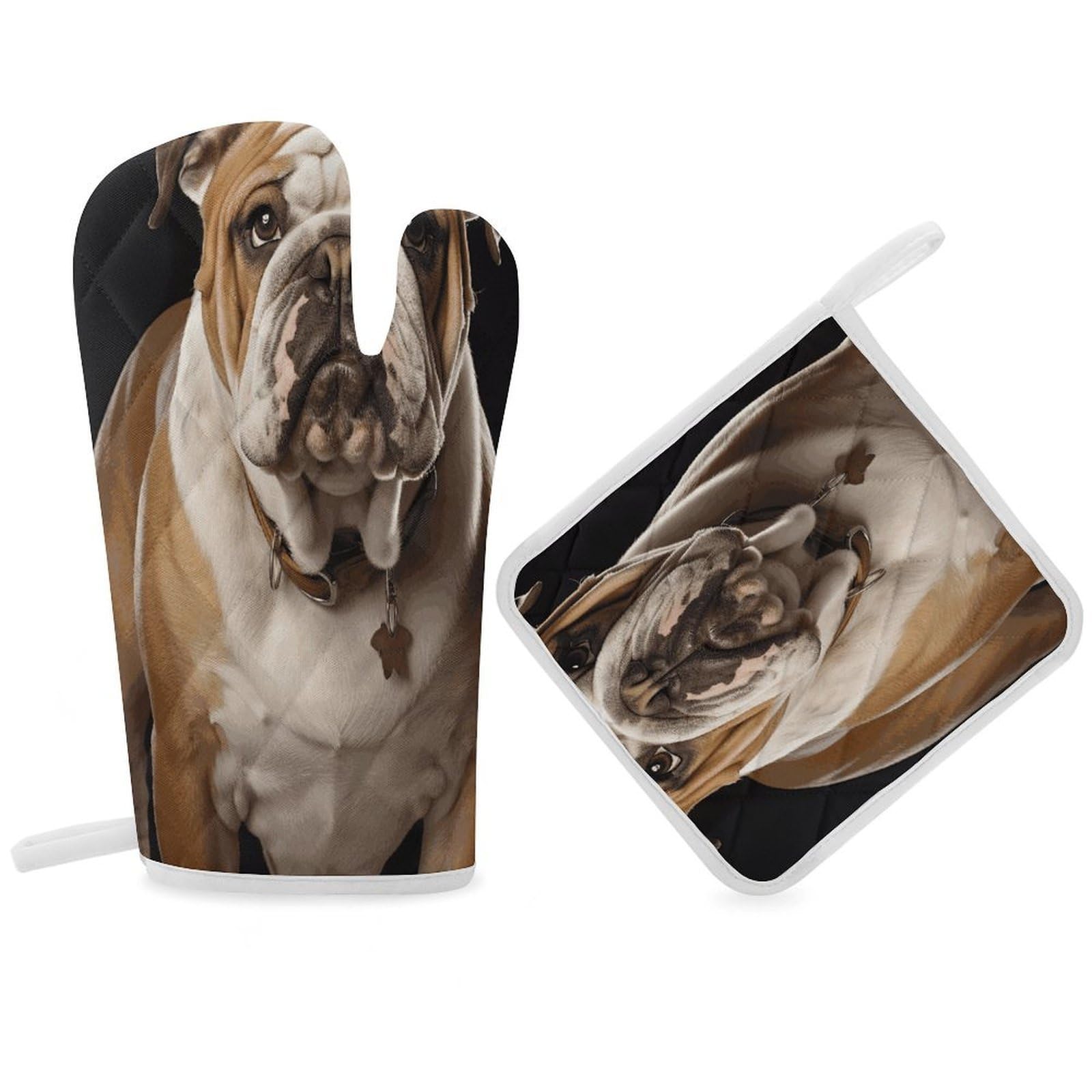 Fodpand Women's Style English-Bulldog Oven Mitts And Pot Holders Sets,Oven Gloves For Kitchen Oven Mitts And Potholders For Baking Cooking Grilling Apartment Essentials