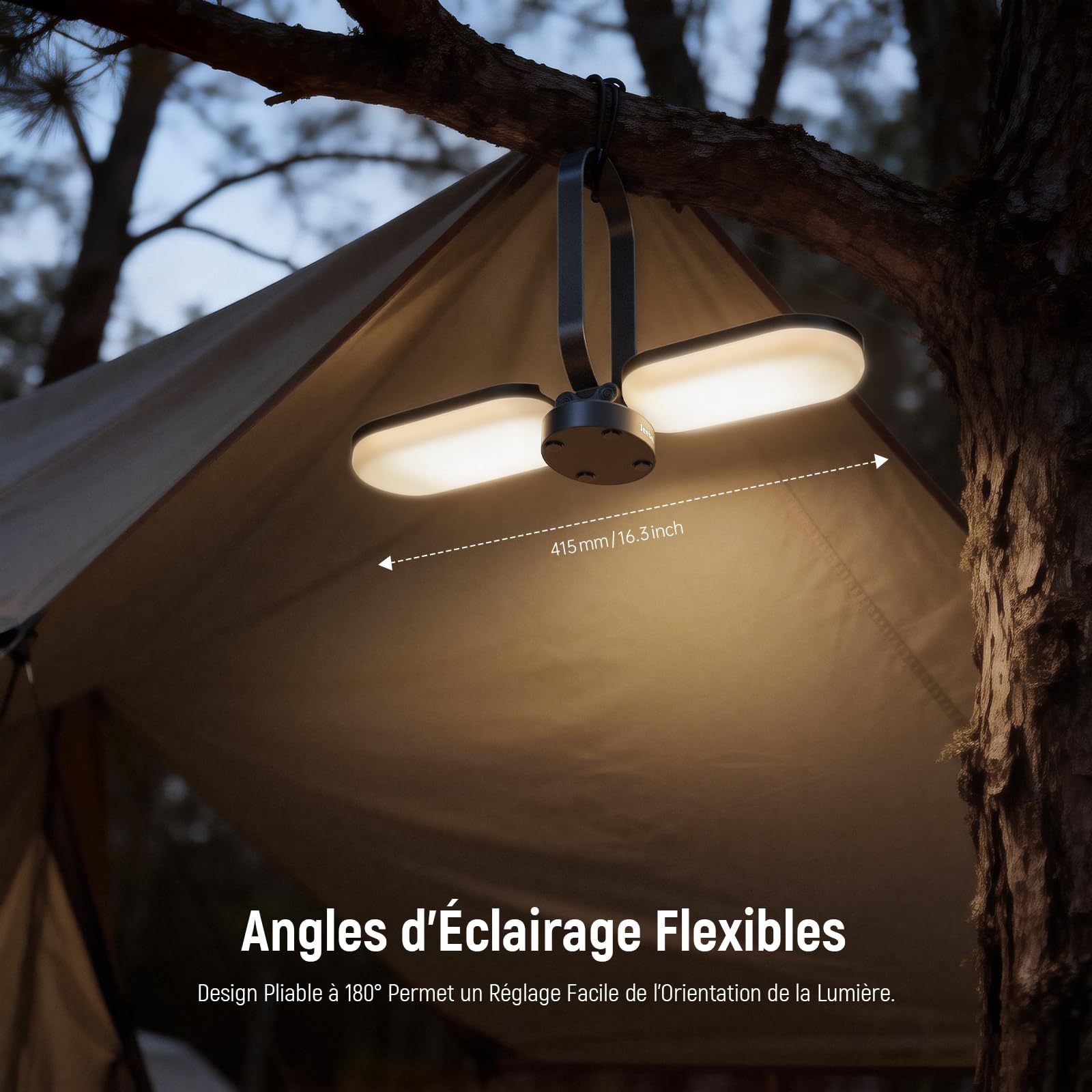Jeebel Lampe de Camping Solaire, Lanterne LED Rechargeable Pliable avec Batterie Externe 5000mAh, Dimmable Tactile, 4 Modes, IP55, Lumière Tente pour Extérieur/Randonnée/Urgence/Pannes/Courant (Noir)