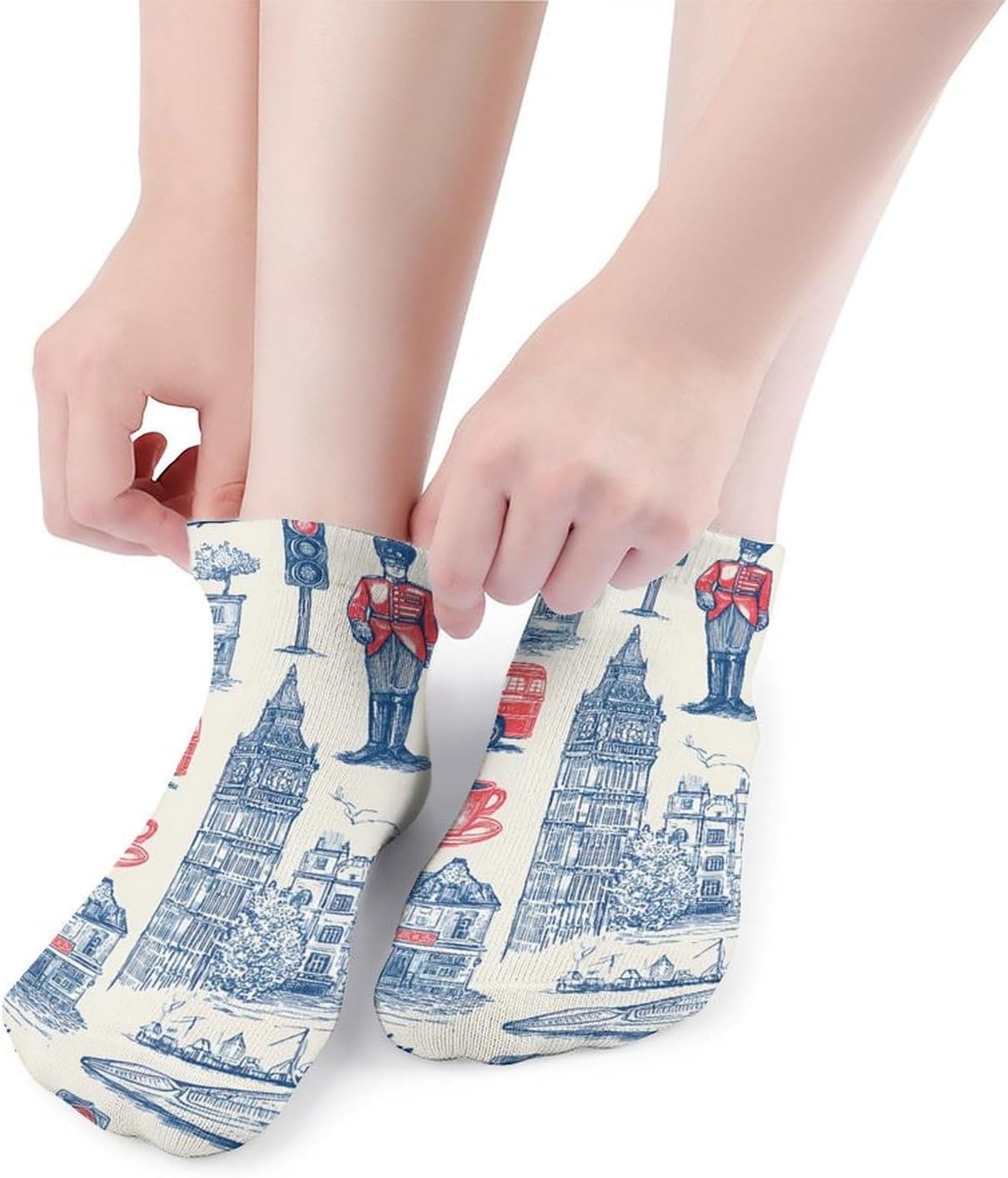 London Building Coffee Culture No Show Ankle Socks Low Cut Non Slip Flat Boat Line 5 Pairs Set