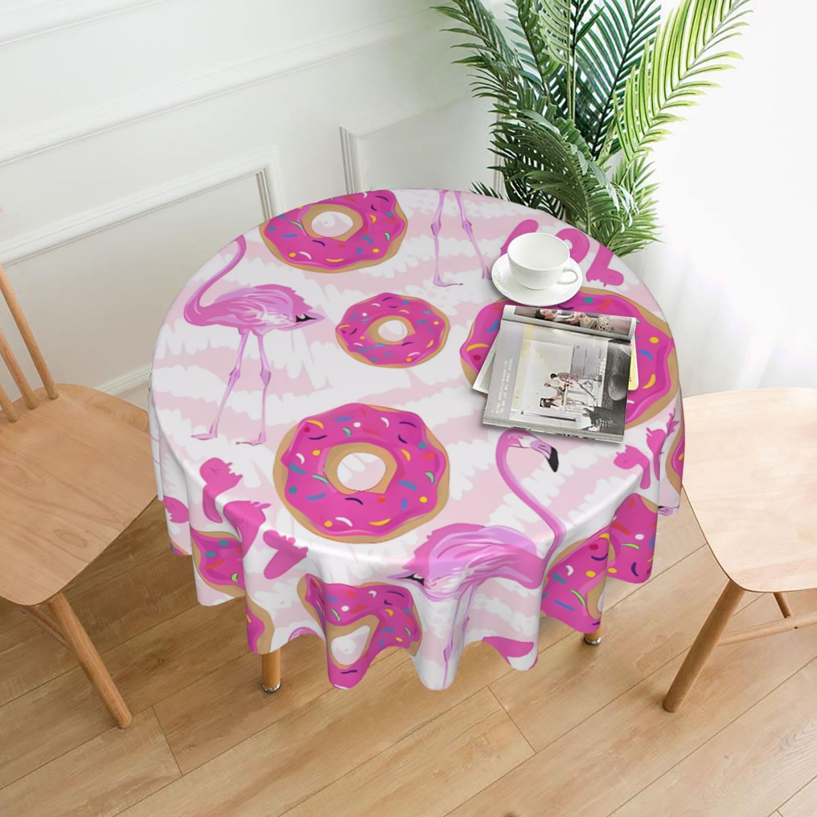 WHJSHOP Flamingo and donuts Prints Round Decorative Throw – 60in Stylish Table Cover for Dining, Parties & Outdoor Events