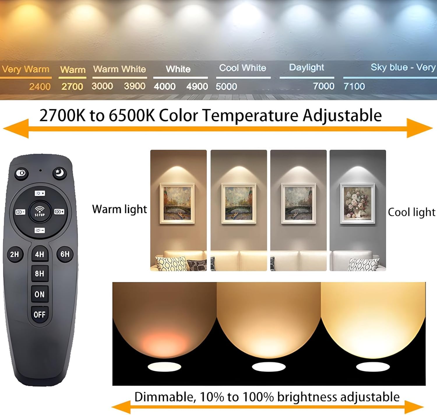 2Pack LED Spot Lights Indoor 8W Up Accent Lights Floor Spotlight 2700K-6500K Adjustable Uplights Indoor Accent Lighting for Indoor Plants Pictures Artwork 5.9 FT Cord with Foot Switch