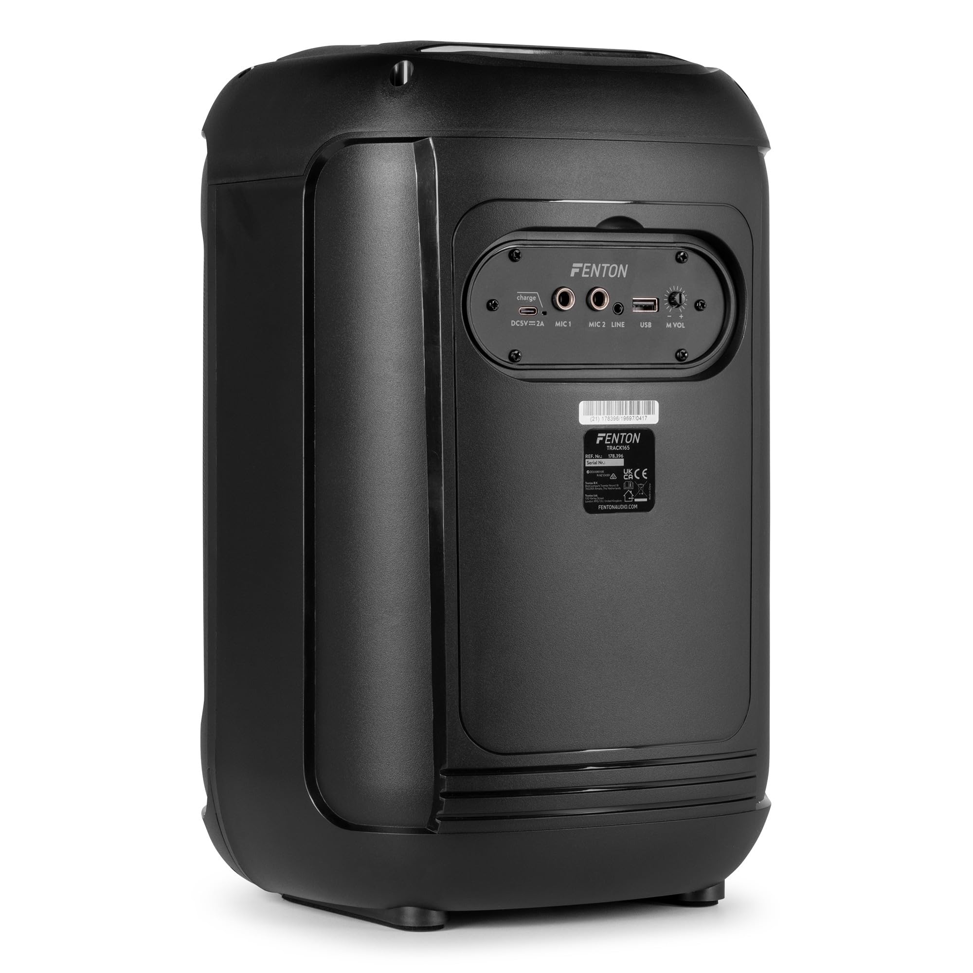 Fenton Track165 Enceinte Portable Bluetooth Lumineuse, 120W, Batterie Longue Autonomie 10H, Facile à Transporter, Enceinte Karaoké, Idéale pour Toutes Vos Soirées