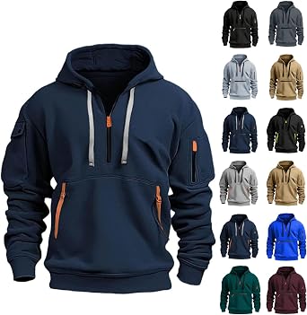 Men Quarter Zip Tactical Hoodies Pullover Vintage Cargo Hoodie Casual Workout Military Sweatshirts with Multi Pockets