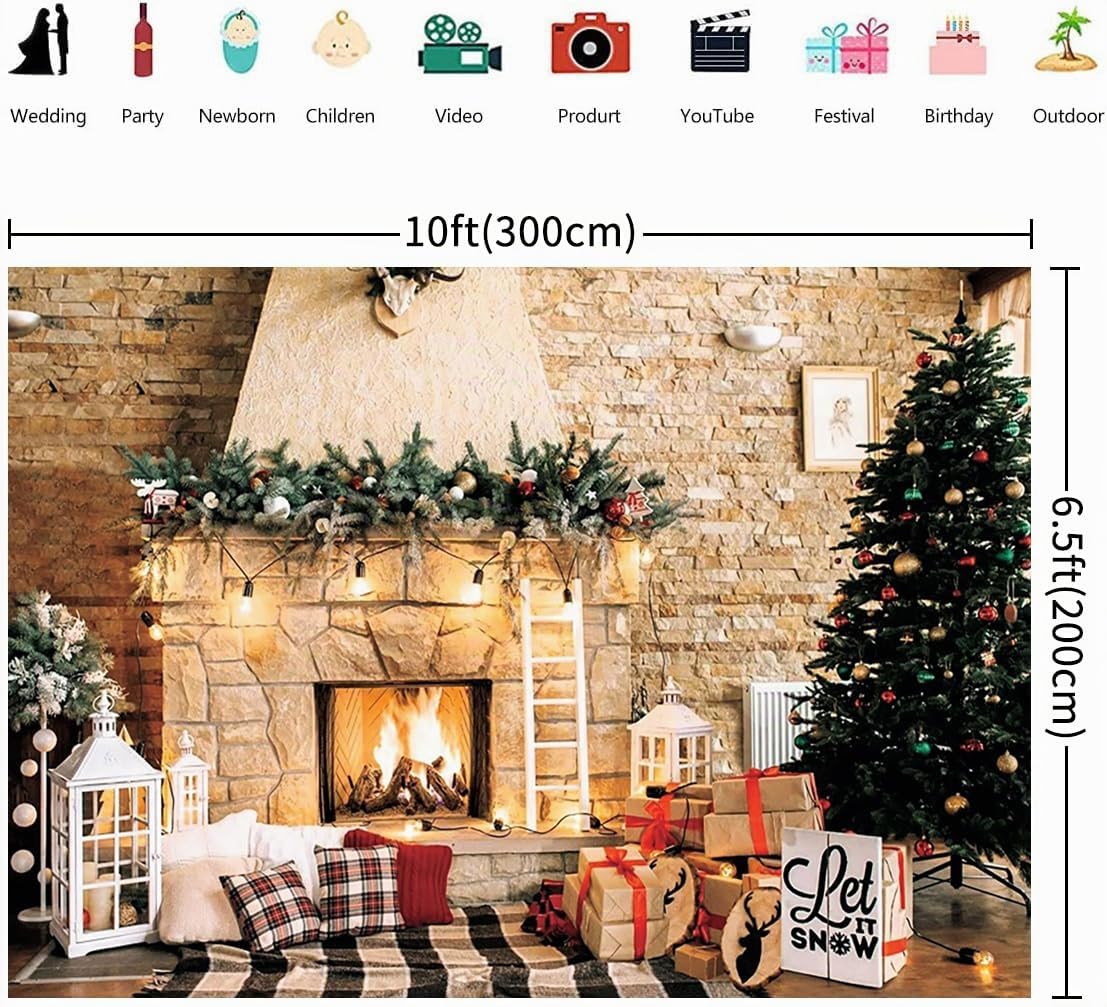3x2m Sfondo Natale Camino di Natale Albero di Natale Regalo Fotografia Sfondo Famiglia Bambini Ritratto Photoshoot Inverno Vacanze Capodanno Compleanno Decorazioni Festa Banner Photo Booth Props
