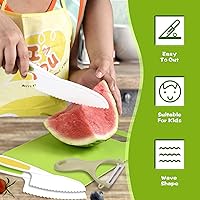 Vista 5 de 18 Pieces Montessori Kitchen Tools Cookware Baking Toy for Toddlers Kids, Toddler Safe Knife Set for Real Cooking, w/ Cutting Boards, Crinkle