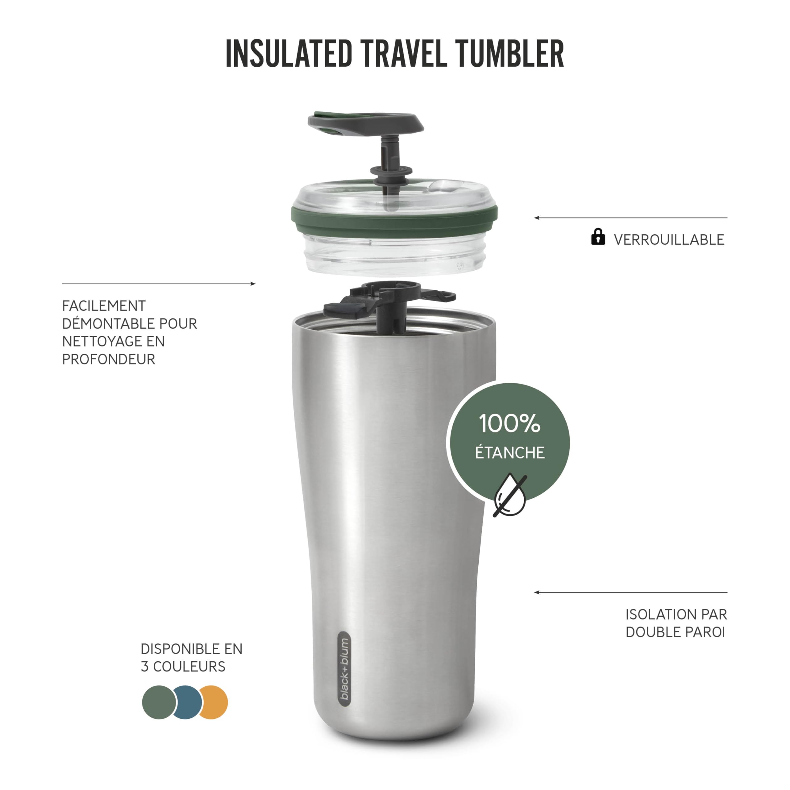 BLACK + BLUM Travel Tumbler 600 ml | Ozean | Isolierter Becher to go | Auslaufsicherer Kaffeebecher to go aus Edelstahl | 5h heiß & 8h kalt | Thermobecher spülmaschinenfest für jedes Getränk | Vakuumisoliert, 18/8 Edelstahl, Verriegelbarer Deckel, Einhand