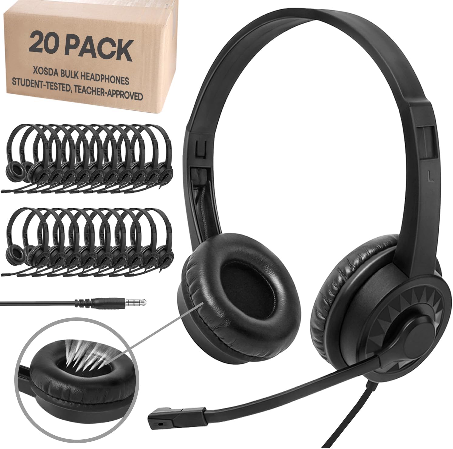 Headsets with Microphone 5 Pack Bulk- Noise Canceling Computer Headphones for School, Office, Meetings, Chat, 3.5mm Wired PC Headphones with Rotating Mic Works for Laptop